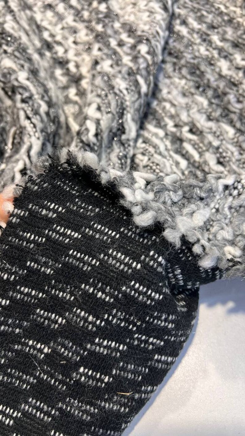 Italian Wool Knitwear Fabric by the Yard Black White, Tailoring Jersey