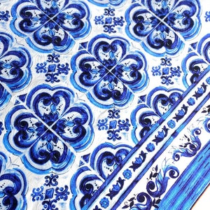 Majolica Print Jacquard Fabric by the Yard Blue Tile Print Italy Fabric Sicilian Print Fabric for Jacket Suit Skirt Etsy Canada