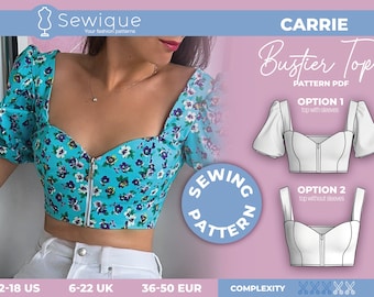Crop Bustier Top Schnittmuster PDF, Korsett Top Bustier Schnittmuster digitaler Download Größen 2, 4, 6, 8, 10, 12, 14, 18 USA, 34-50 EUR