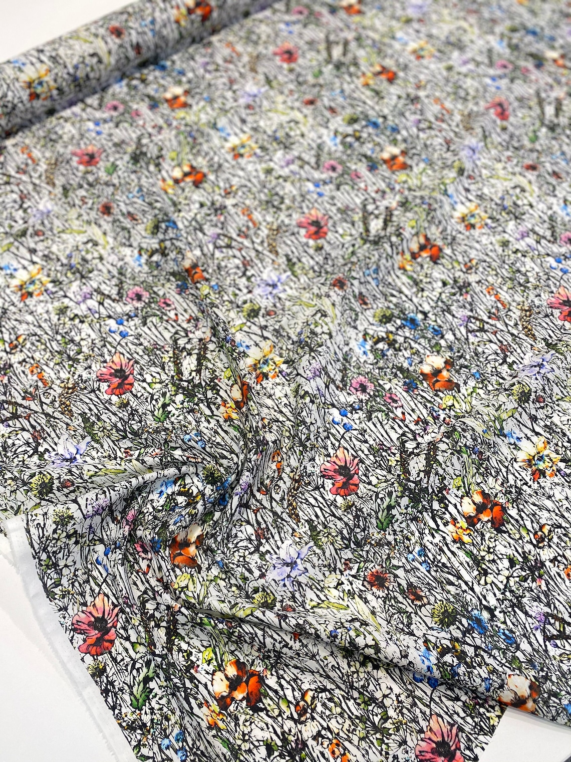 Batiste Cotton Fabric With Floral Print Cambic Batiste Fabric Etsy