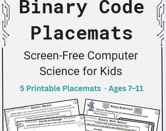 Tovagliette con codice binario per bambini / Attività di programmazione unplugged / Materiale stampabile per informatica STEM / Apprendimento senza schermo