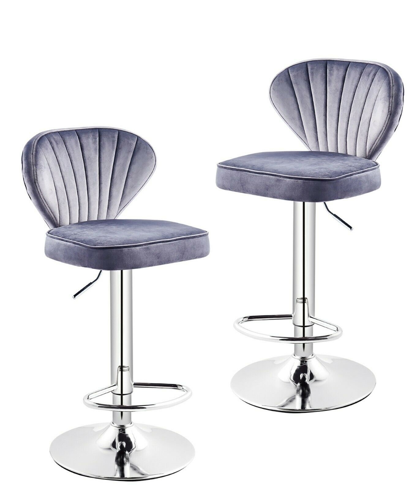 2x Velvet Shell Back Adjustable Breakfast Bar Stools Swivel Gas