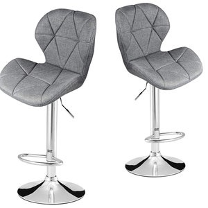 2x PU Leather Adjustable Breakfast Bar Stools Swivel Gas Lift Kitchen, Bar, Pub B257 Fabric grey