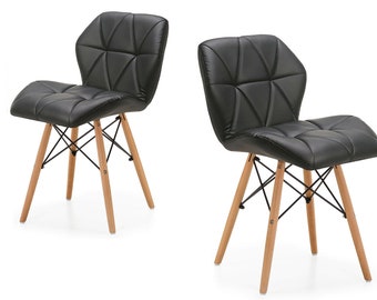 Moden Dining Chair with Wooden Legs Padded PU leather seat top