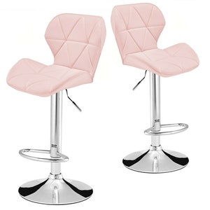 2x PU Leather Adjustable Breakfast Bar Stools Swivel Gas Lift Kitchen, Bar, Pub B257 Pink