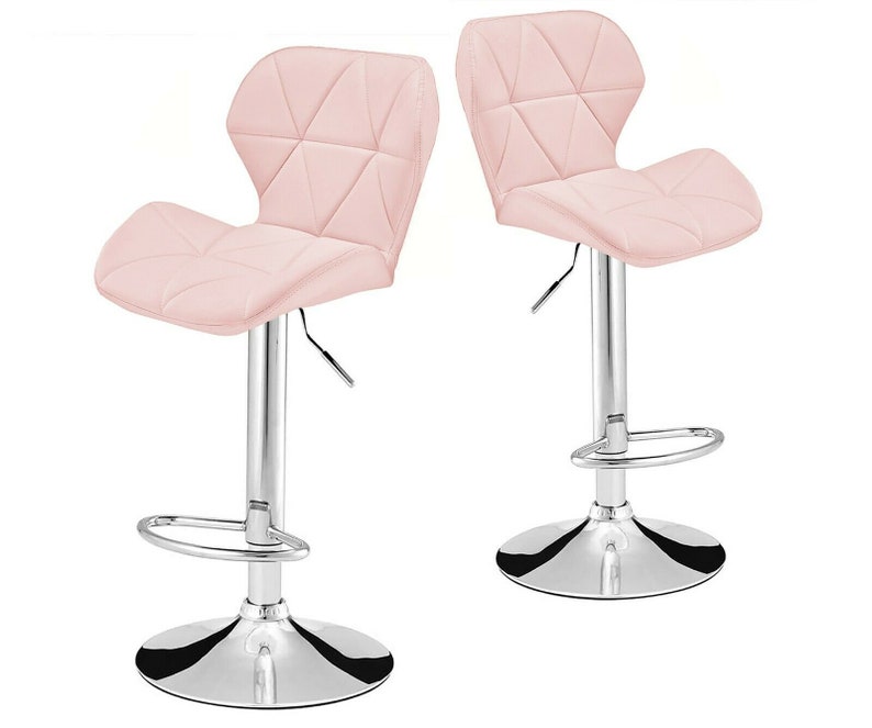 2x PU Leather Adjustable Breakfast Bar Stools Swivel Gas Lift Kitchen, Bar, Pub B257 Pink