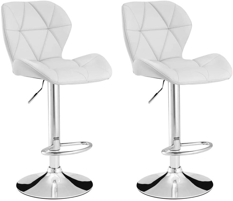 2x PU Leather Adjustable Breakfast Bar Stools Swivel Gas Lift Kitchen, Bar, Pub B257 White