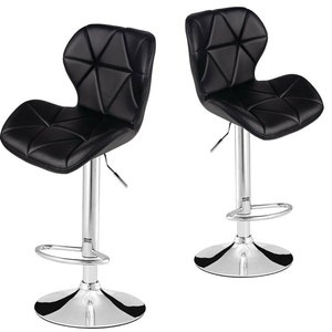 2x PU Leather Adjustable Breakfast Bar Stools Swivel Gas Lift Kitchen, Bar, Pub B257 Black