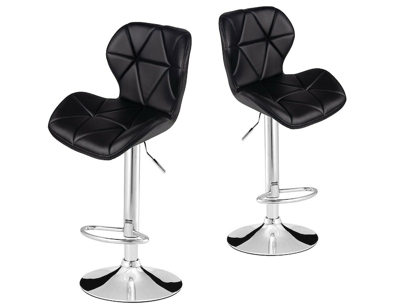 2x PU Leather Adjustable Breakfast Bar Stools Swivel Gas Lift Kitchen, Bar, Pub B257 Black