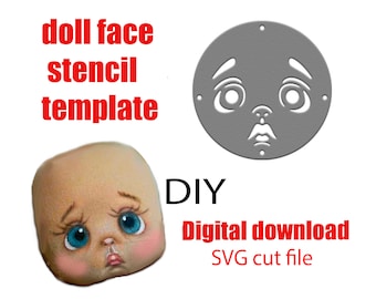 Baby Doll Face Stencil Template SVG PNG  for  painting doll eyes, lips, nose