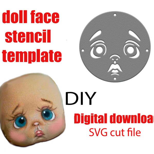 Baby Doll Face Stencil Template SVG PNG  for  painting doll eyes, lips, nose