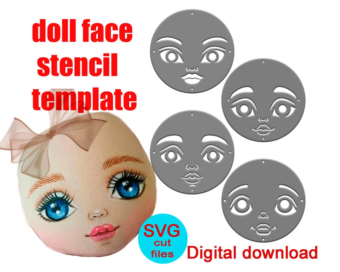Rag Doll Face Stencil for Painting SVG PDF Template Rosto De Boneca Etsy