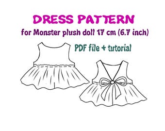 Doll  Dress Sewing Pattern Printable PDF for Monster plush 6.7 inch