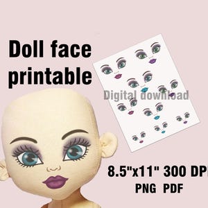 Doll face print  for Iron-on Transfer Doll eyes printable Digital Collage Sheet  PNG PDF
