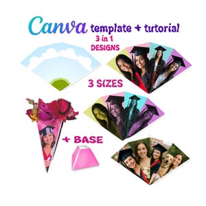 Pyramide Bouquet Geldbörse Geschenk Box Canva bearbeitbare Vorlage Dreieck Foto Bouquet Graduation Bouquet Vorlage