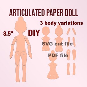 Gegliederte Papierpuppe SVG Schnittdatei und druckbare PDF Papierpuppen zum Ausmalen