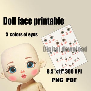 Doll face print  for Iron-on Transfer   Baby face printable Digital Collage Sheet  PNG PDF