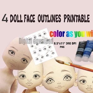 Puppe Gesicht Umrisse Printable Bügelbild Rosto de Boneca