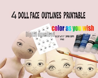 Puppe Gesicht Umrisse Printable Bügelbild Rosto de Boneca