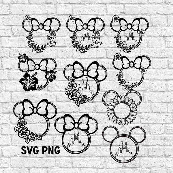 Mouse Head  floral wreath svg Castle svg Vacation shirt svg bundle for cricut and silhouette