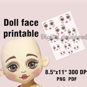 Doll Face Print for Iron-on Transfer, Brown Eyes clipart (PNG, PDF)