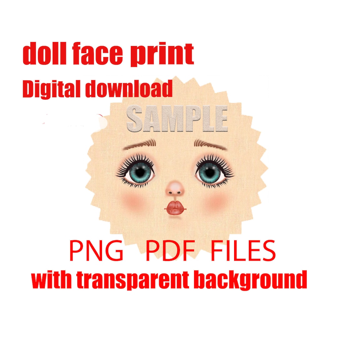 Doll Face Print PNG PDF Handdrawn Rag Doll Face Printable DIY Etsy