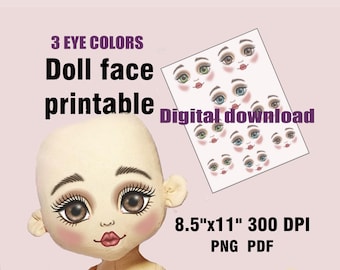 Doll Face Print for Iron-on Transfer, Brown Eyes clipart (PNG, PDF)