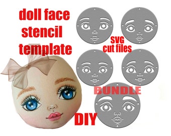 Plantilla de cara de muñeca de trapo para pintar Rosto de boneca Plantilla SVG archivos cortados paquete Rosto de boneca
