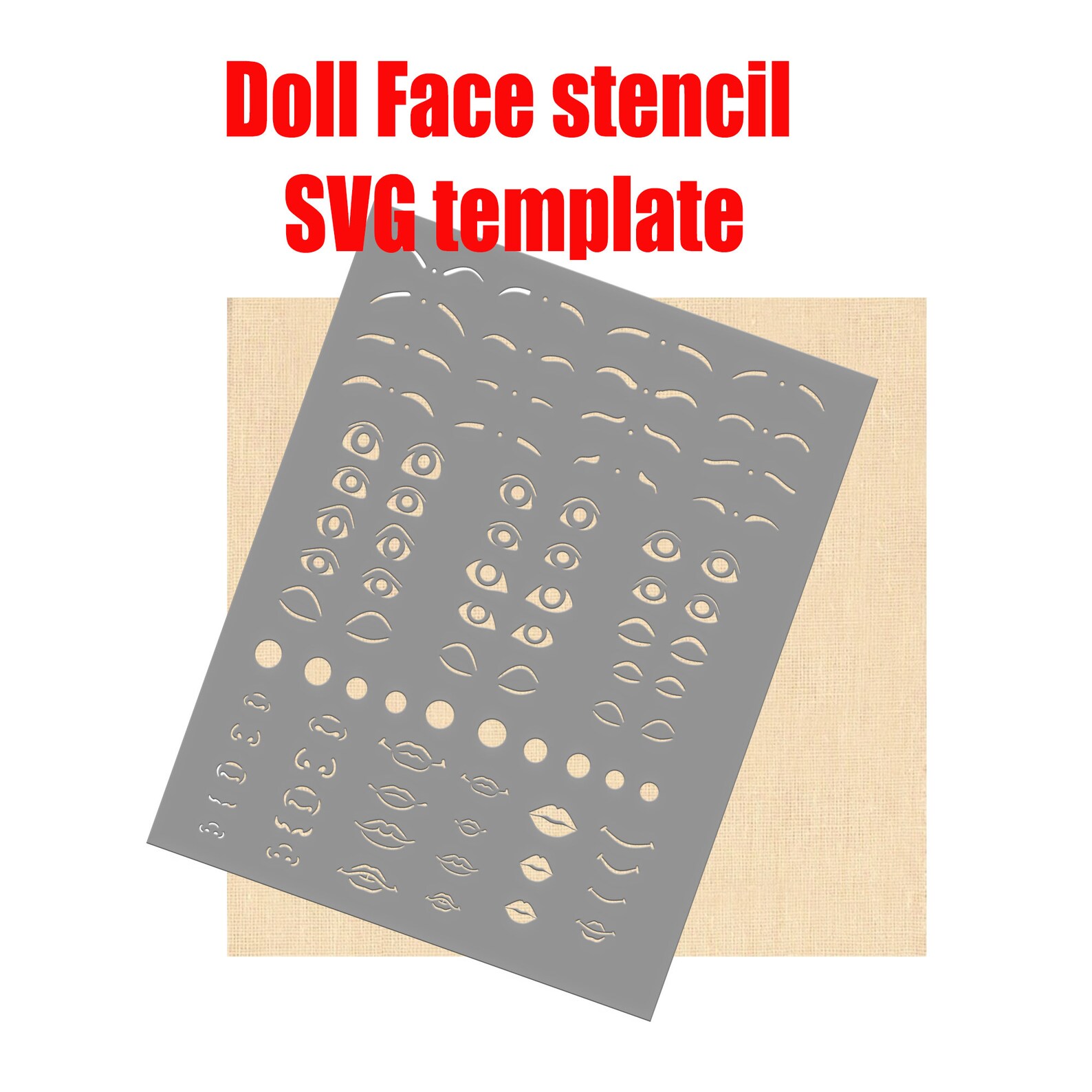 Doll Face Stencil Template SVG Cut File for Painting Doll Eyes, Lips, Nose Etsy UK