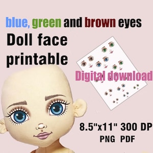 Afdruk van poppengezicht voor opstrijkpatronen voor lappenpoppen Digitaal collageblad, png pdf