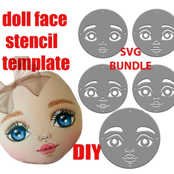 Modèle de pochoir visage de poupée de chiffon pour peindre Rosto de boneca SVG coupe lot de fichiers