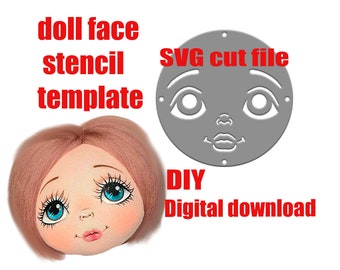 Rag Doll Face Template SVG PNG Stencil for  painting doll eyes, lips, nose