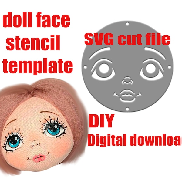 Rag Doll Face Template SVG PNG Stencil for  painting doll eyes, lips, nose