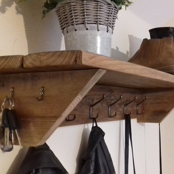 Rustic wooden coat rack with shelf - custom orders taken - coat hooks, shoe storage, hallway organiser, rustic wood furniture, handcrafted