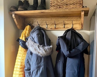 Rustic wooden coat rack with shelf custom orders taken coat hooks, shoe  storage, hallway organiser, rustic wood furniture, handcrafted