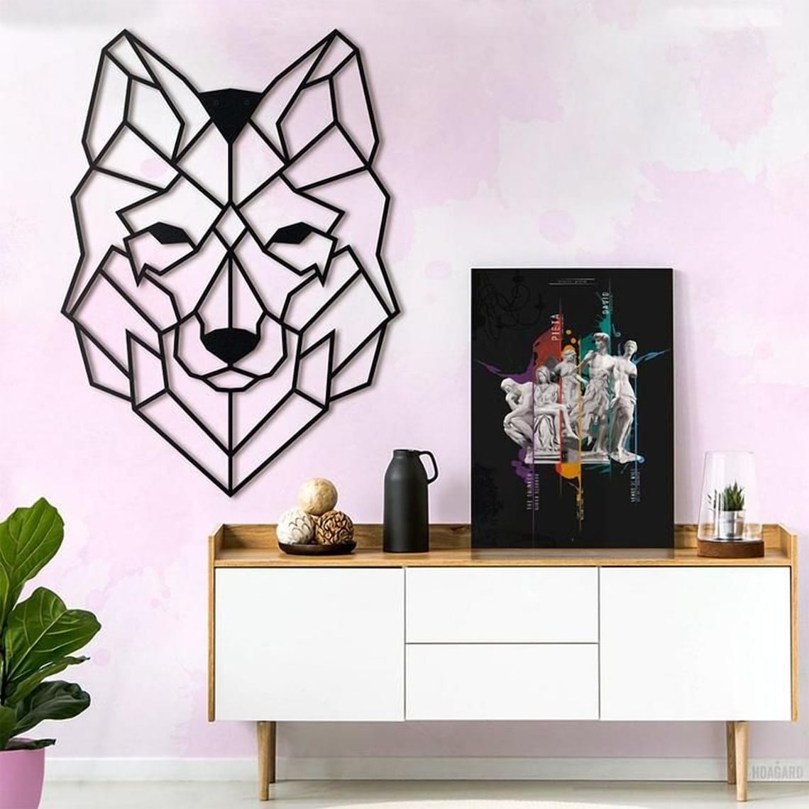 Wolf Wall Decor Wooden Wall Art Home Nursery Geometric Etsy