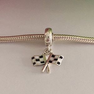 Racing Finish Line Checkered Flag Dangle Charm,925 Sterling Silver Charm for Bracelet,Necklace Pendant,Gift for Her