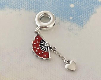 Spanish Fan Dangle Charm,925 Sterling Silver Charm for Bracelet,Necklace Pendant