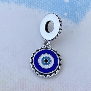 Evil Eye Dangle Charm,Genuine 925 Sterling Silver Charm for Bracelet,Necklace Pendant