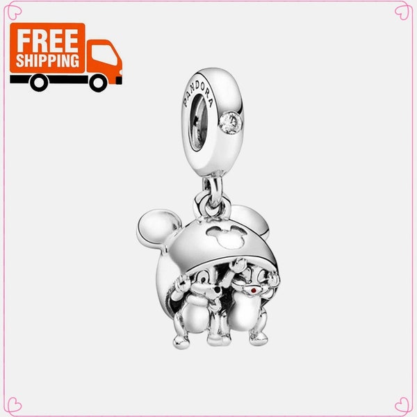 Chip and Dale Chipmunks Dangle Charm,925 Sterling Silver Charm for Bracelet,Necklace Pendant,Gifts for Her
