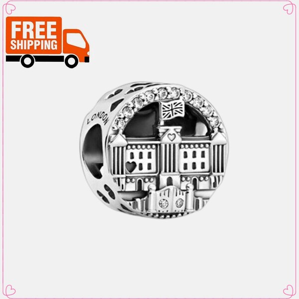 Charm scintillant du palais de Buckingham de Londres, breloque en argent sterling 925 pour bracelet, collier pendentif, cadeaux pour elle