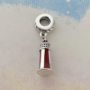 Red Lighthouse Dangle Charm,New 925 Sterling Silver Charm for Bracelet,Necklace Pendant