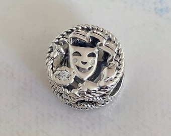 Comedy and Tragedy Drama Masks Charm,925 Sterling Silver Charm for Bracelet,Necklace Pendant,Gift for Her