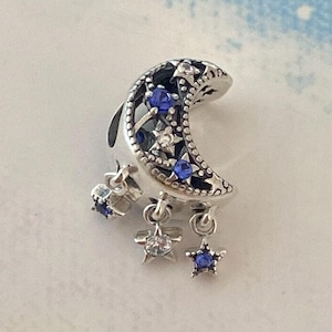 Star & Crescent Moon Charm,925 Sterling Silver Charm for Bracelet,Necklace Pendant