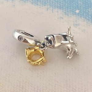 Princess Tiana Frog Prince Dangle Charm,925 Sterling Silver Charm for Bracelet,Necklace Pendant