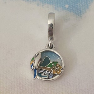 Brazil Beach and Parrot Dangle Charm,925 Sterling Silver Charm for Bracelet,Necklace Pendant,Gift for Her