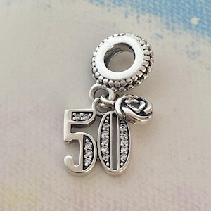 50th Celebration Dangle Charm,925 Sterling Silver Charm for Bracelet,Necklace Pendant,Gift for Her