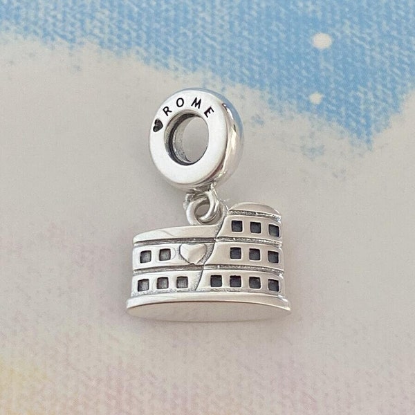 Rome Colosseum Dangle Charm,925 Sterling Silver Charm for Bracelet,Necklace Pendant,Gift for Her