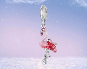 Ciondolo fenicottero per bracciale e collana, argento sterling S925 - Italia