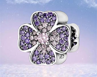Sparkling Lucky Four-Leaf Clover Charm,925 Sterling Silver Charm for Bracelet Necklace Pendant